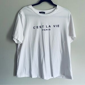 SHEIN Women's White C'est La Vie Paris Graphic Crew Neck T Shirt Top Size 0XL
